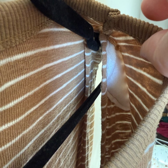 Casual Tan Camel Striped Padded Shoulder Sleeveless Tank - Picture 10 of 12